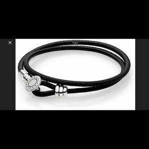 Pandora Black Double Leather Bracelet Size 13.8,D1